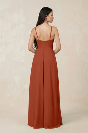 Halter Chiffon A - Line Bridesmaid Dress With Slit in Spice - SHE IS ME Bridesmaid Dresses