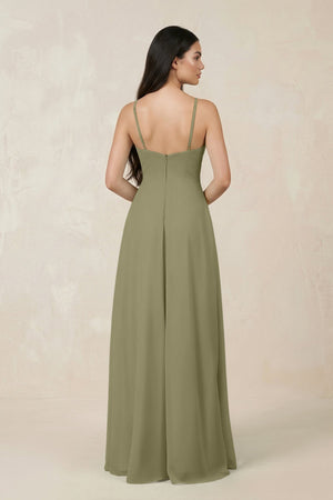 Halter Chiffon A - Line Bridesmaid Dress With Slit in Thyme - SHE IS ME Bridesmaid Dresses