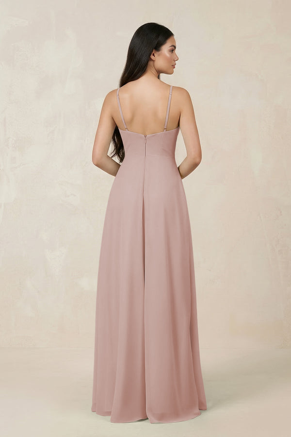 Halter Chiffon A - Line Bridesmaid Dress With Slit in Toffee - SHE IS ME Bridesmaid Dresses