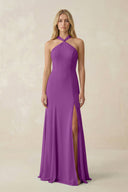 Halter Chiffon Mermaid Ruched Bridesmaid Dress in Amethyst - SHE IS ME Bridesmaid Dresses