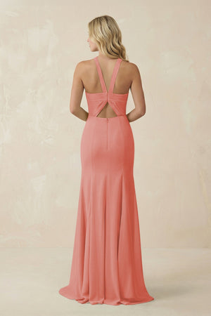 Halter Chiffon Mermaid Ruched Bridesmaid Dress in Mulberry - SHE IS ME Bridesmaid Dresses