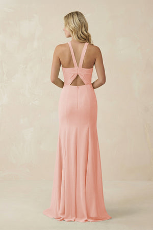 Halter Chiffon Mermaid Ruched Bridesmaid Dress in Rose Petal - SHE IS ME Bridesmaid Dresses