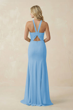 Halter Chiffon Mermaid Ruched Bridesmaid Dress in Steel Blue - SHE IS ME Bridesmaid Dresses