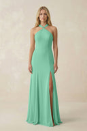 Halter Chiffon Mermaid Ruched Bridesmaid Dress in Turquoise - SHE IS ME Bridesmaid Dresses
