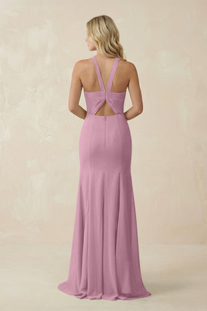 Halter Chiffon Mermaid Ruched Bridesmaid Dress in Vintage Mauve - SHE IS ME Bridesmaid Dresses