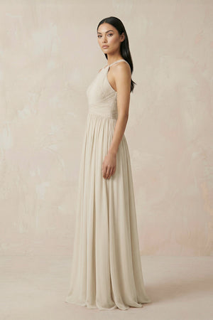 Halter Neck A-Line Chiffon Bridesmaid Dress in Champagne - SHE IS ME BRIDESMAID DRESSES