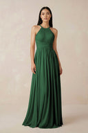 Halter Neck A - Line Chiffon Bridesmaid Dress in Dark Green - SHE IS ME Bridesmaid Dresses