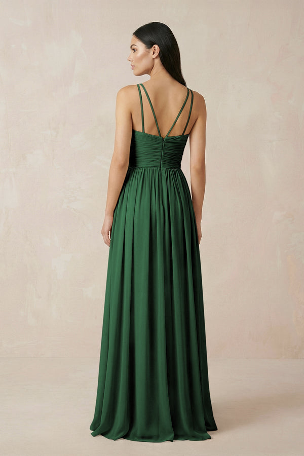 Halter Neck A - Line Chiffon Bridesmaid Dress in Dark Green - SHE IS ME Bridesmaid Dresses
