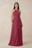 Halter Neck A - Line Chiffon Bridesmaid Dress in Desert Rose - SHE IS ME Bridesmaid Dresses
