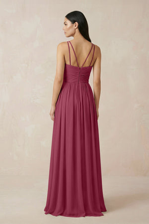Halter Neck A - Line Chiffon Bridesmaid Dress in Desert Rose - SHE IS ME Bridesmaid Dresses