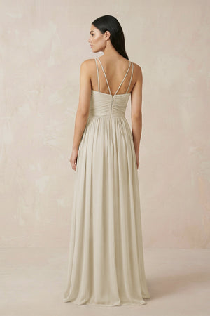 Halter Neck A - Line Chiffon Bridesmaid Dress in Dove Gray - SHE IS ME Bridesmaid Dresses