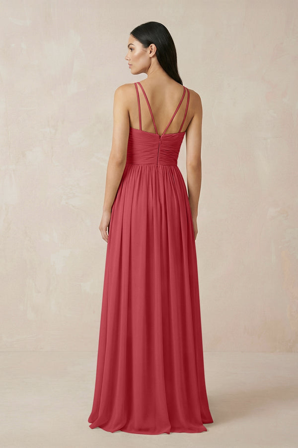 Halter Neck A - Line Chiffon Bridesmaid Dress in Merlot - SHE IS ME Bridesmaid Dresses