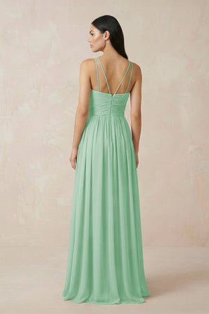 Halter Neck A - Line Chiffon Bridesmaid Dress in Pale Pistachio - SHE IS ME Bridesmaid Dresses