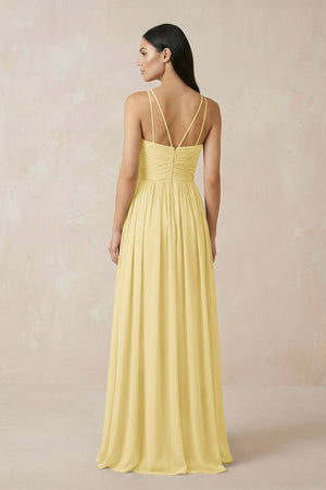 Halter Neck A - Line Chiffon Bridesmaid Dress in Pastel Yellow - SHE IS ME Bridesmaid Dresses