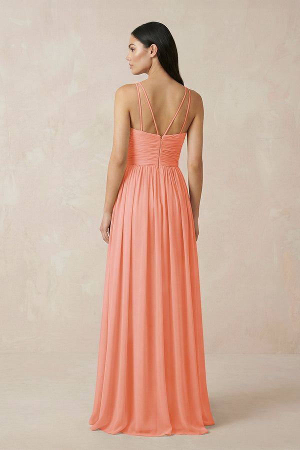 Halter Neck A - Line Chiffon Bridesmaid Dress in Rosette - SHE IS ME Bridesmaid Dresses