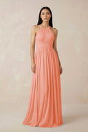 Halter Neck A - Line Chiffon Bridesmaid Dress in Rosette - SHE IS ME Bridesmaid Dresses