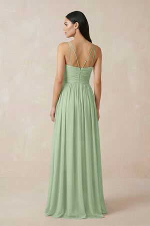 Halter Neck A - Line Chiffon Bridesmaid Dress in Sage - SHE IS ME Bridesmaid Dresses