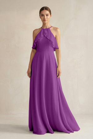 Halter Neck A - Line Chiffon Bridesmaid Dress with Keyhole in Amethyst - SHE IS ME Bridesmaid Dresses