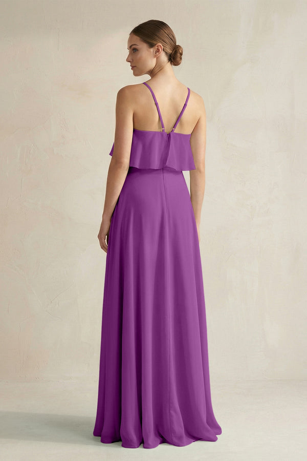 Halter Neck A - Line Chiffon Bridesmaid Dress with Keyhole in Amethyst - SHE IS ME Bridesmaid Dresses