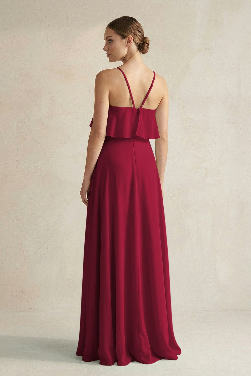 Halter Neck A - Line Chiffon Bridesmaid Dress with Keyhole in Berry - SHE IS ME Bridesmaid Dresses