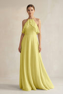 Halter Neck A - Line Chiffon Bridesmaid Dress with Keyhole in Buttercup - SHE IS ME Bridesmaid Dresses