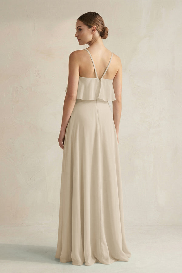 Halter Neck A - Line Chiffon Bridesmaid Dress with Keyhole in Champagne - SHE IS ME Bridesmaid Dresses
