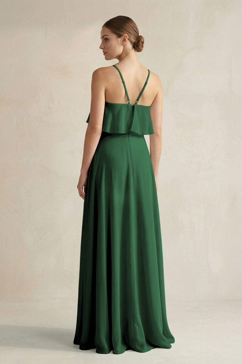 Halter Neck A - Line Chiffon Bridesmaid Dress with Keyhole in Dark Green - SHE IS ME Bridesmaid Dresses