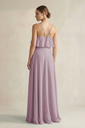 Halter Neck A - Line Chiffon Bridesmaid Dress with Keyhole in Dusk - SHE IS ME Bridesmaid Dresses