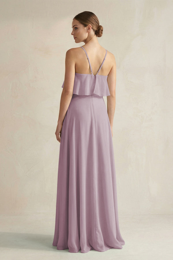 Halter Neck A - Line Chiffon Bridesmaid Dress with Keyhole in Dusk - SHE IS ME Bridesmaid Dresses