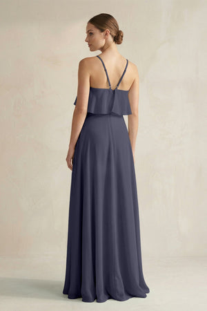 Halter Neck A - Line Chiffon Bridesmaid Dress with Keyhole in Dusk Blue - SHE IS ME Bridesmaid Dresses