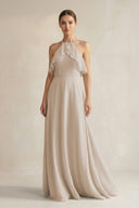 Halter Neck A - Line Chiffon Bridesmaid Dress with Keyhole in Frost - SHE IS ME Bridesmaid Dresses