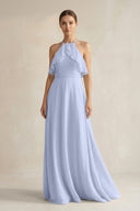 Halter Neck A - Line Chiffon Bridesmaid Dress with Keyhole in Ice - SHE IS ME Bridesmaid Dresses