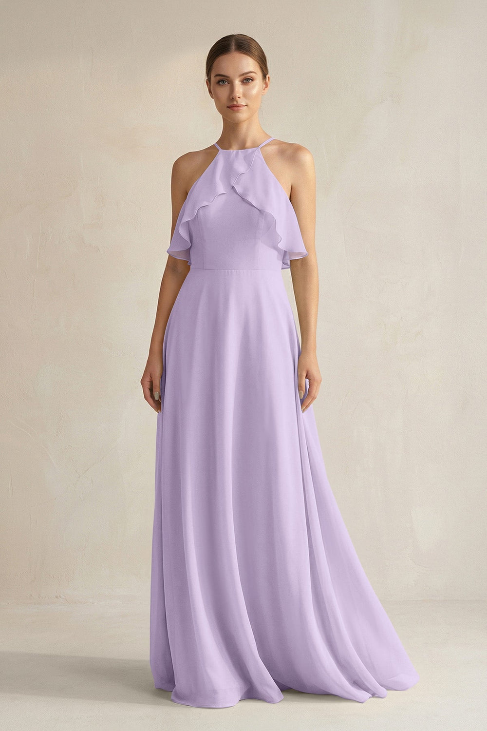 Halter Neck A - Line Chiffon Bridesmaid Dress with Keyhole in Lavender - SHE IS ME Bridesmaid Dresses