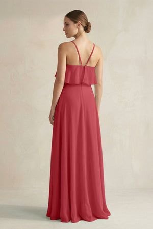 Halter Neck A - Line Chiffon Bridesmaid Dress with Keyhole in Merlot - SHE IS ME Bridesmaid Dresses