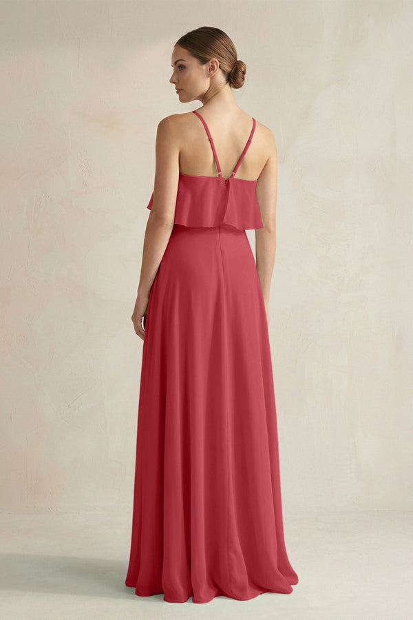 Halter Neck A - Line Chiffon Bridesmaid Dress with Keyhole in Merlot - SHE IS ME Bridesmaid Dresses