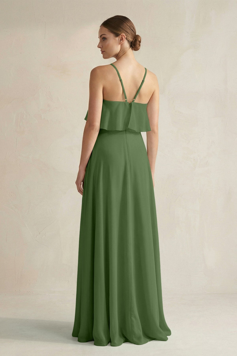Halter Neck A - Line Chiffon Bridesmaid Dress with Keyhole in Moss - SHE IS ME Bridesmaid Dresses