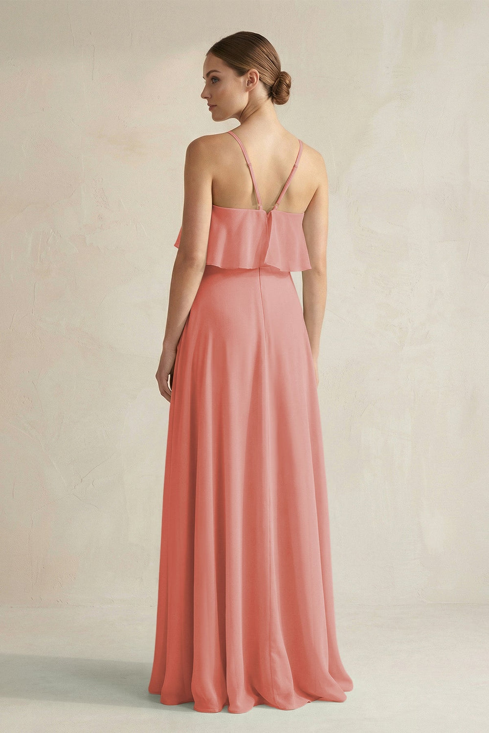 Halter Neck A - Line Chiffon Bridesmaid Dress with Keyhole in Mulberry - SHE IS ME Bridesmaid Dresses