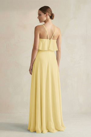 Halter Neck A - Line Chiffon Bridesmaid Dress with Keyhole in Pastel Yellow - SHE IS ME Bridesmaid Dresses