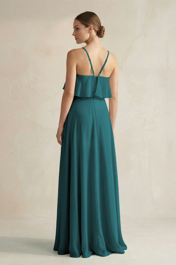 Halter Neck A - Line Chiffon Bridesmaid Dress with Keyhole in Pine - SHE IS ME Bridesmaid Dresses