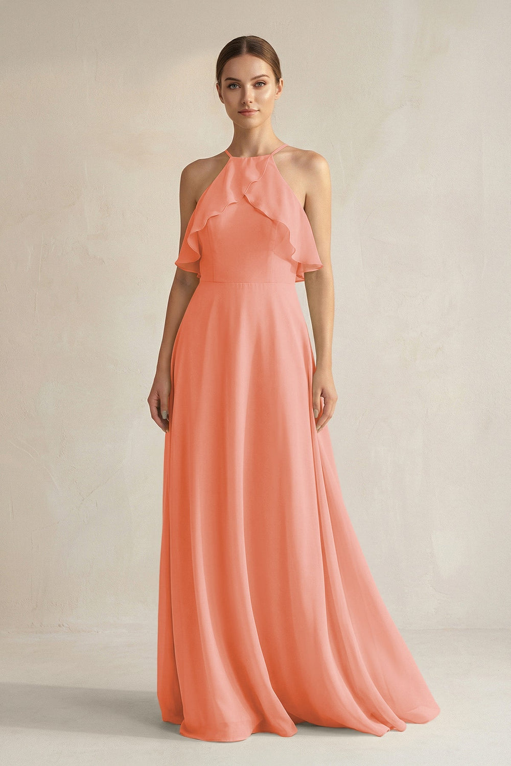 Halter Neck A - Line Chiffon Bridesmaid Dress with Keyhole in Rosette - SHE IS ME Bridesmaid Dresses