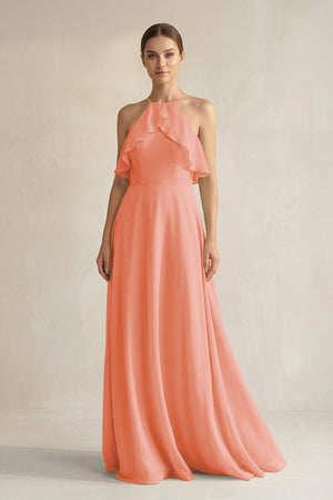 Halter Neck A - Line Chiffon Bridesmaid Dress with Keyhole in Rosette - SHE IS ME Bridesmaid Dresses