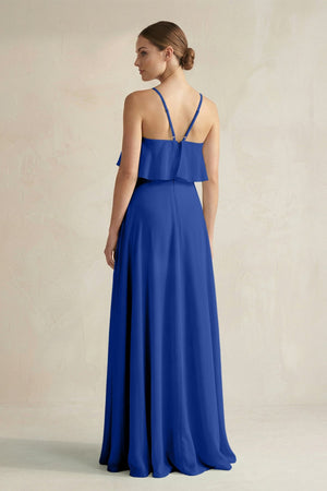Halter Neck A - Line Chiffon Bridesmaid Dress with Keyhole in Royal Blue - SHE IS ME Bridesmaid Dresses