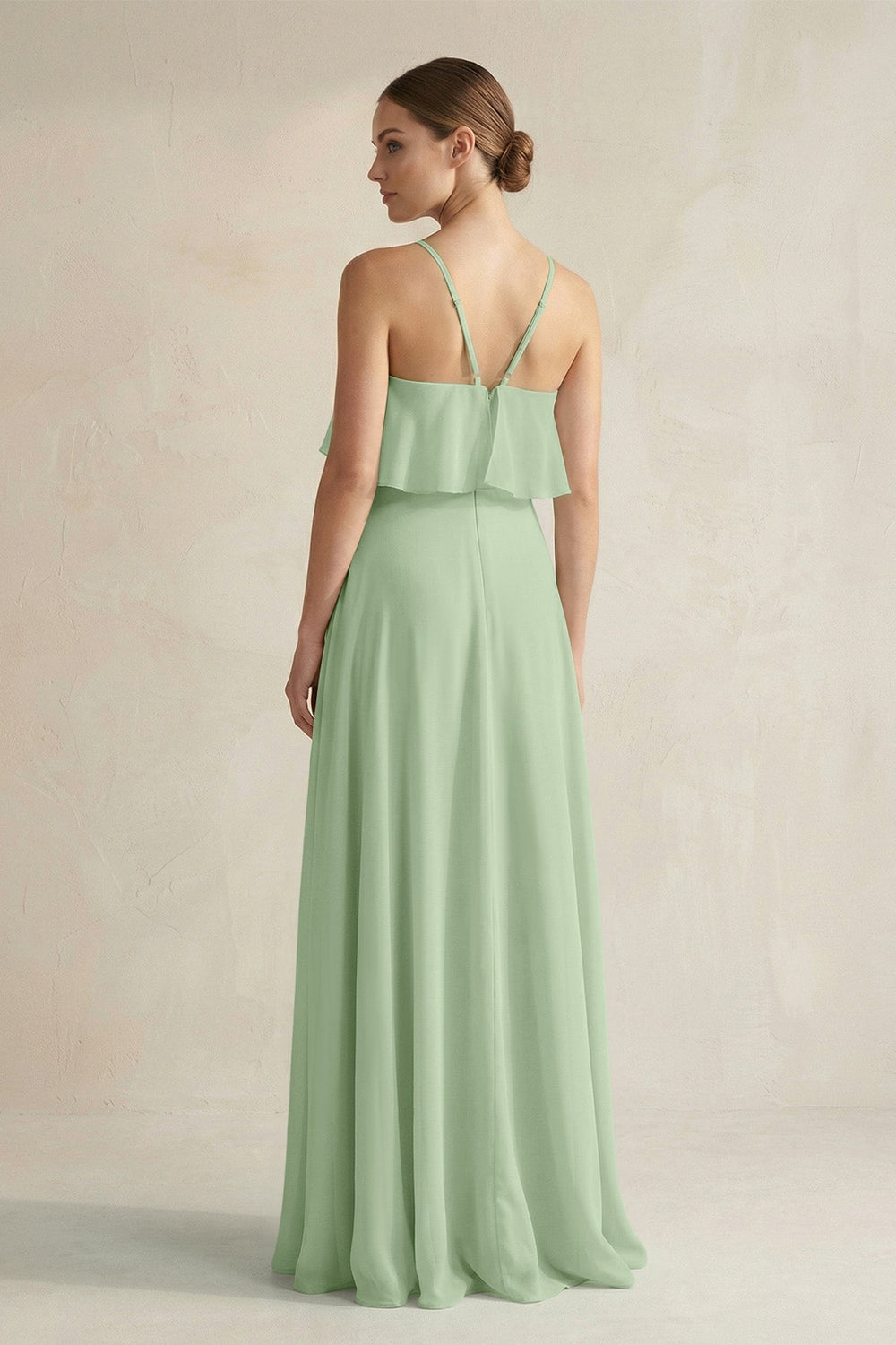 Halter Neck A - Line Chiffon Bridesmaid Dress with Keyhole in Sage - SHE IS ME Bridesmaid Dresses