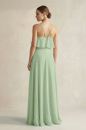 Halter Neck A - Line Chiffon Bridesmaid Dress with Keyhole in Sage - SHE IS ME Bridesmaid Dresses