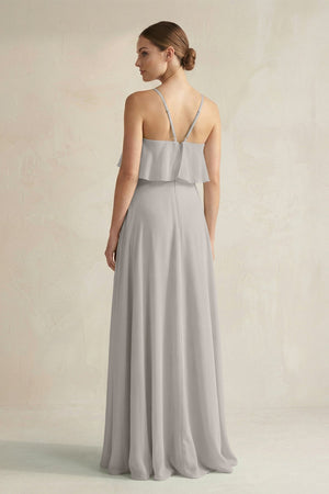 Halter Neck A - Line Chiffon Bridesmaid Dress with Keyhole in Silver - SHE IS ME Bridesmaid Dresses