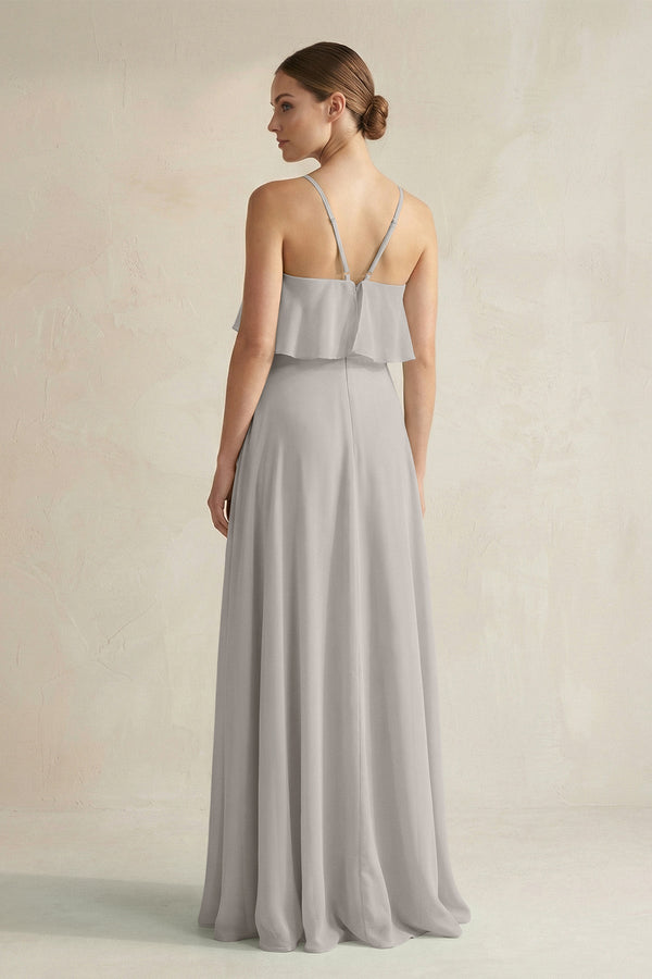 Halter Neck A - Line Chiffon Bridesmaid Dress with Keyhole in Silver - SHE IS ME Bridesmaid Dresses