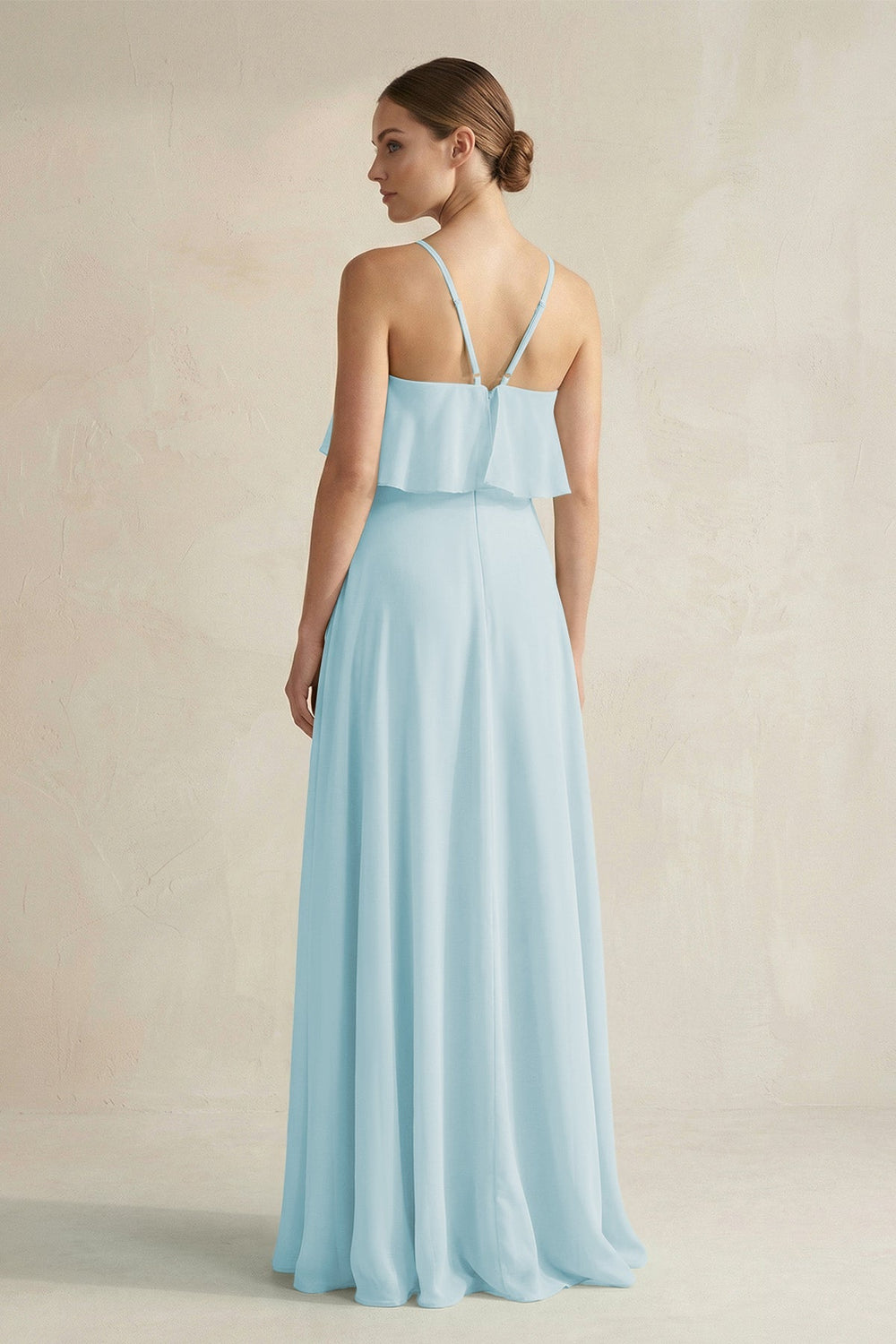 Halter Neck A - Line Chiffon Bridesmaid Dress with Keyhole in Sky Blue - SHE IS ME Bridesmaid Dresses