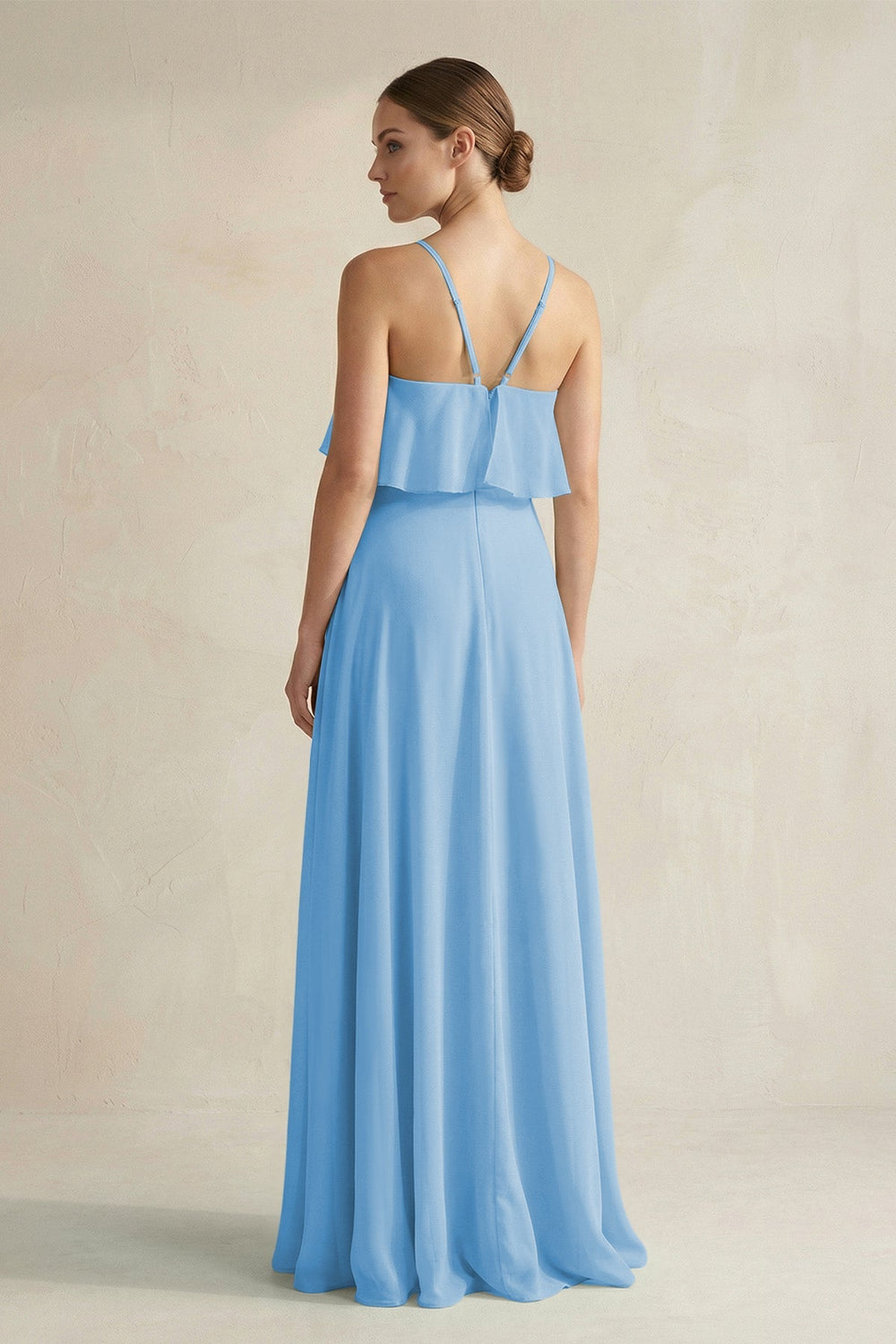 Halter Neck A - Line Chiffon Bridesmaid Dress with Keyhole in Steel Blue - SHE IS ME Bridesmaid Dresses