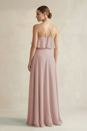 Halter Neck A - Line Chiffon Bridesmaid Dress with Keyhole in Toffee - SHE IS ME Bridesmaid Dresses