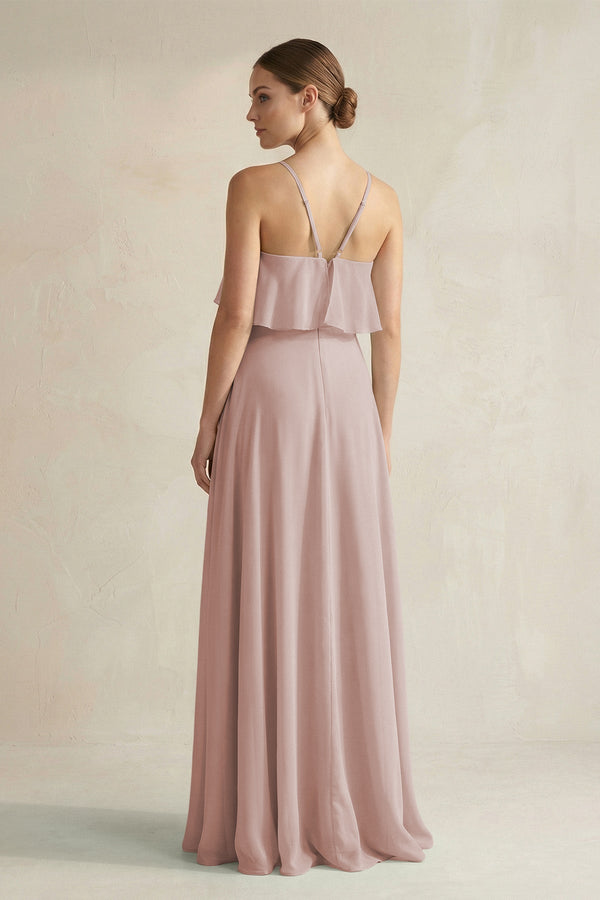 Halter Neck A - Line Chiffon Bridesmaid Dress with Keyhole in Toffee - SHE IS ME Bridesmaid Dresses